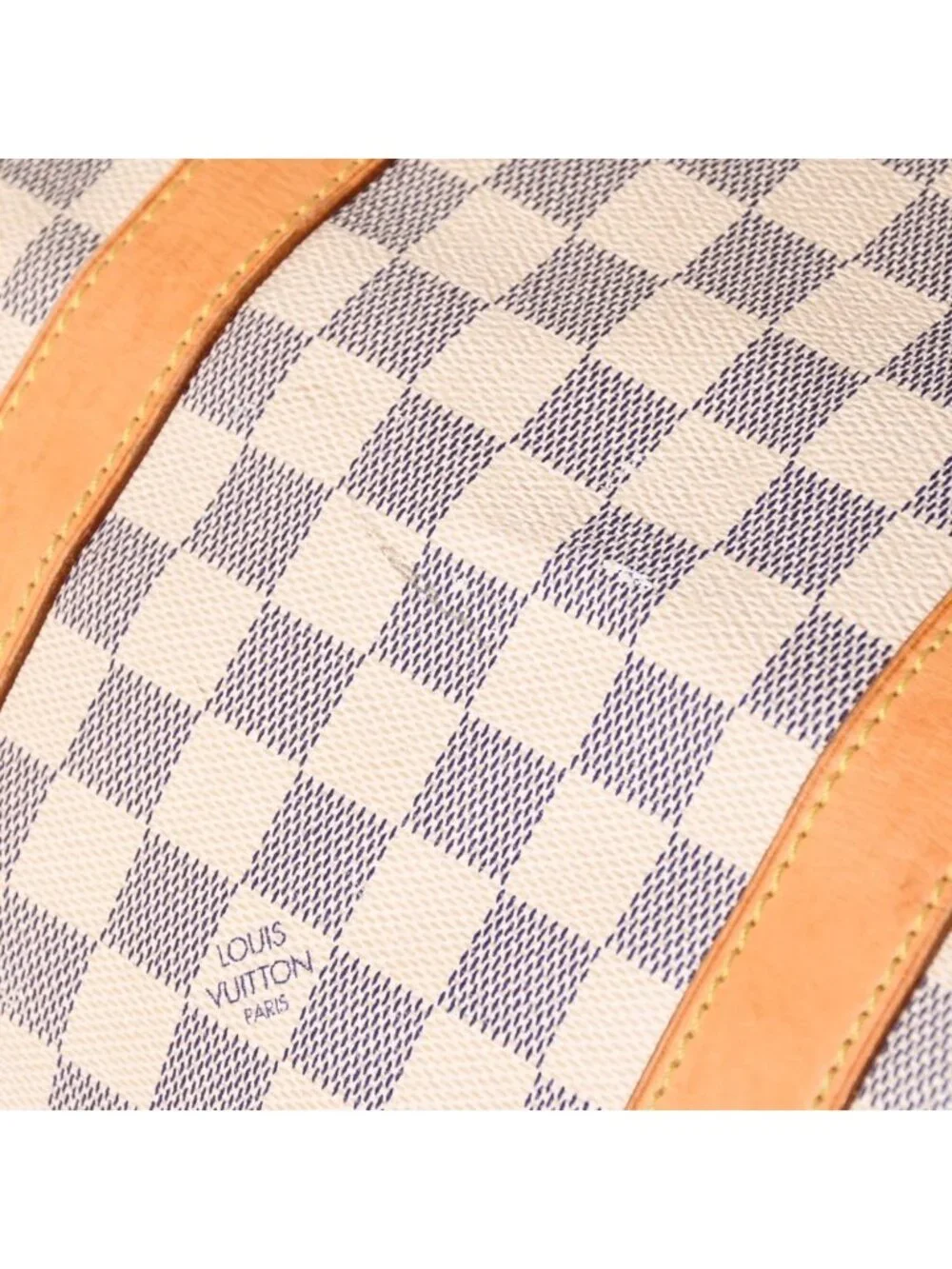 Louis Vuitton Keepall 50 Boston Bag Damier Azur Canvas Vachetta Leather White